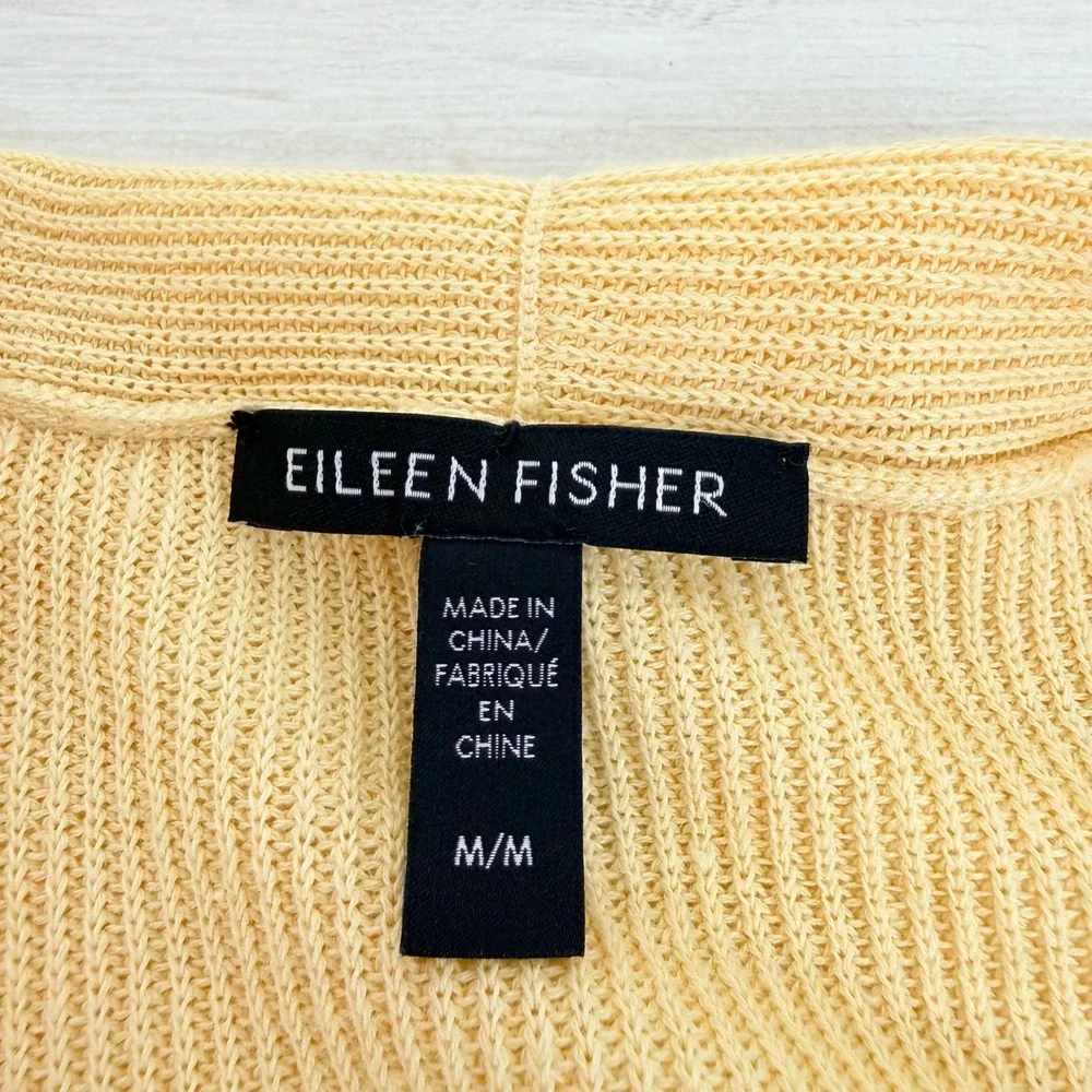 Eileen Fisher Long Cardigan Womens M Yellow Organic Linen Cotton‎ Open Front